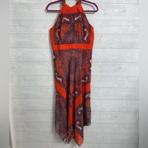 Wardrobe A Women’s Orange Chiffon Paisley Sleeveless Maxi Dress. Size 12